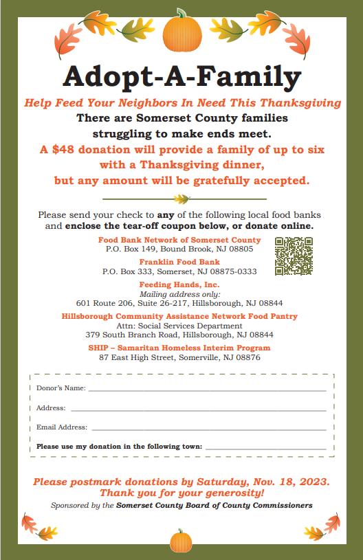 Hillsborough New Jersey - Thanksgiving Adopt A Family